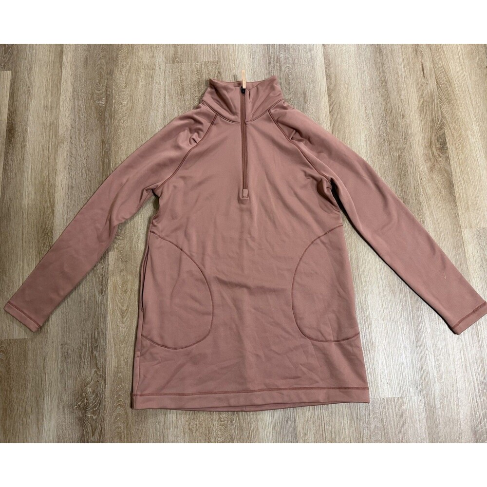 Indyeva Women’s Taupe Pink Fleece Tunic Top Side Medium Quarter Zip Outdoor